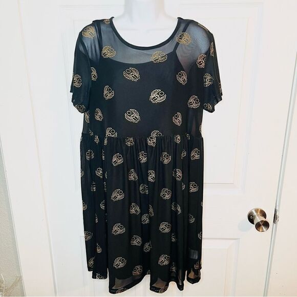 Black Friday Totally Buggin' Babydoll Dress Mesh Black Metallic Bug Print XS NWT - Picture 5 of 11